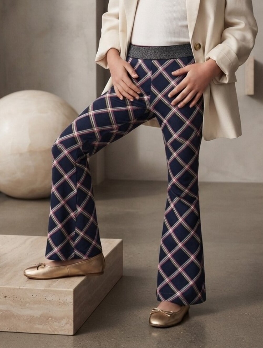 Garanimals Navy Plaid Flare Leggings with Pink and Cream Lines